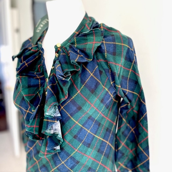 Ralph Lauren Green Tartan Ruffle Shirt Size Large NWT - Picture 6 of 9